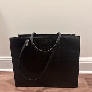 BEIS The Work Tote Large — Black Crocodile-Embossed